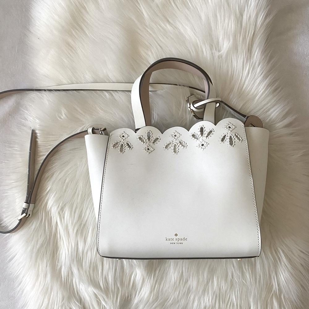 Kate Spade White Scalloped Satchel Purse NWT